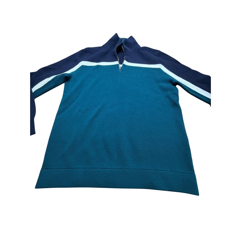 Banana Republic Mens Quarter Zip Sweater Teal Navy Colorblock Mock Neck Medium - Picture 2 of 5